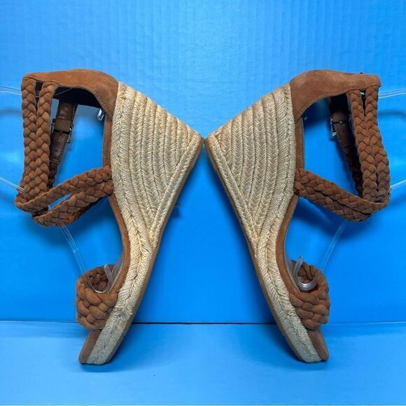Tory Burch Bailey Braided Ankle Strap SOHO Lux Suede Espadrille Wedge Sandals 9 - Picture 6 of 13